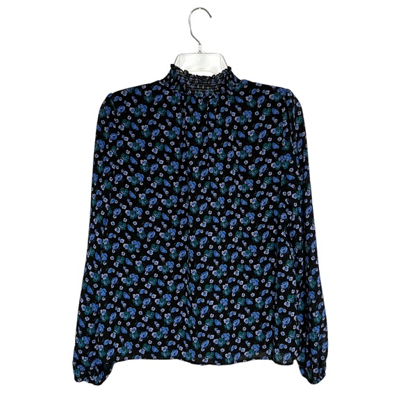 J Crew Navy Floral long Sleeve Top Size Medium - Picture 5 of 5